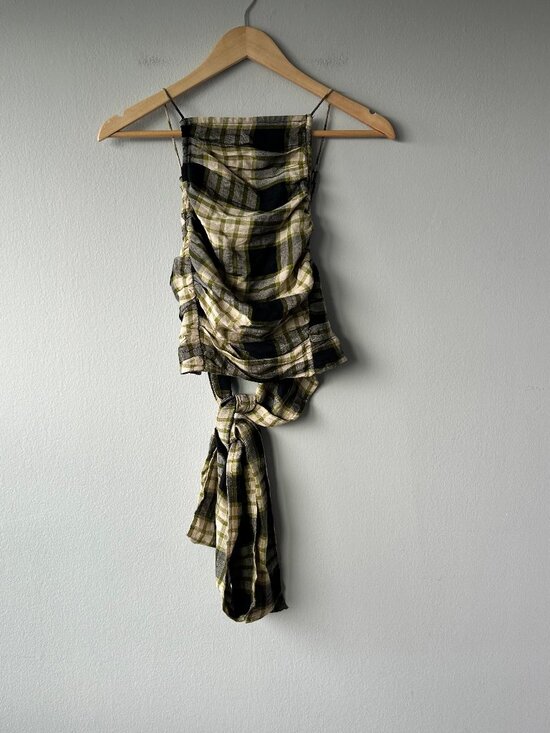 Free People Tops - Free People FP One London Plaid Ruched Tie Front Cami Top XS